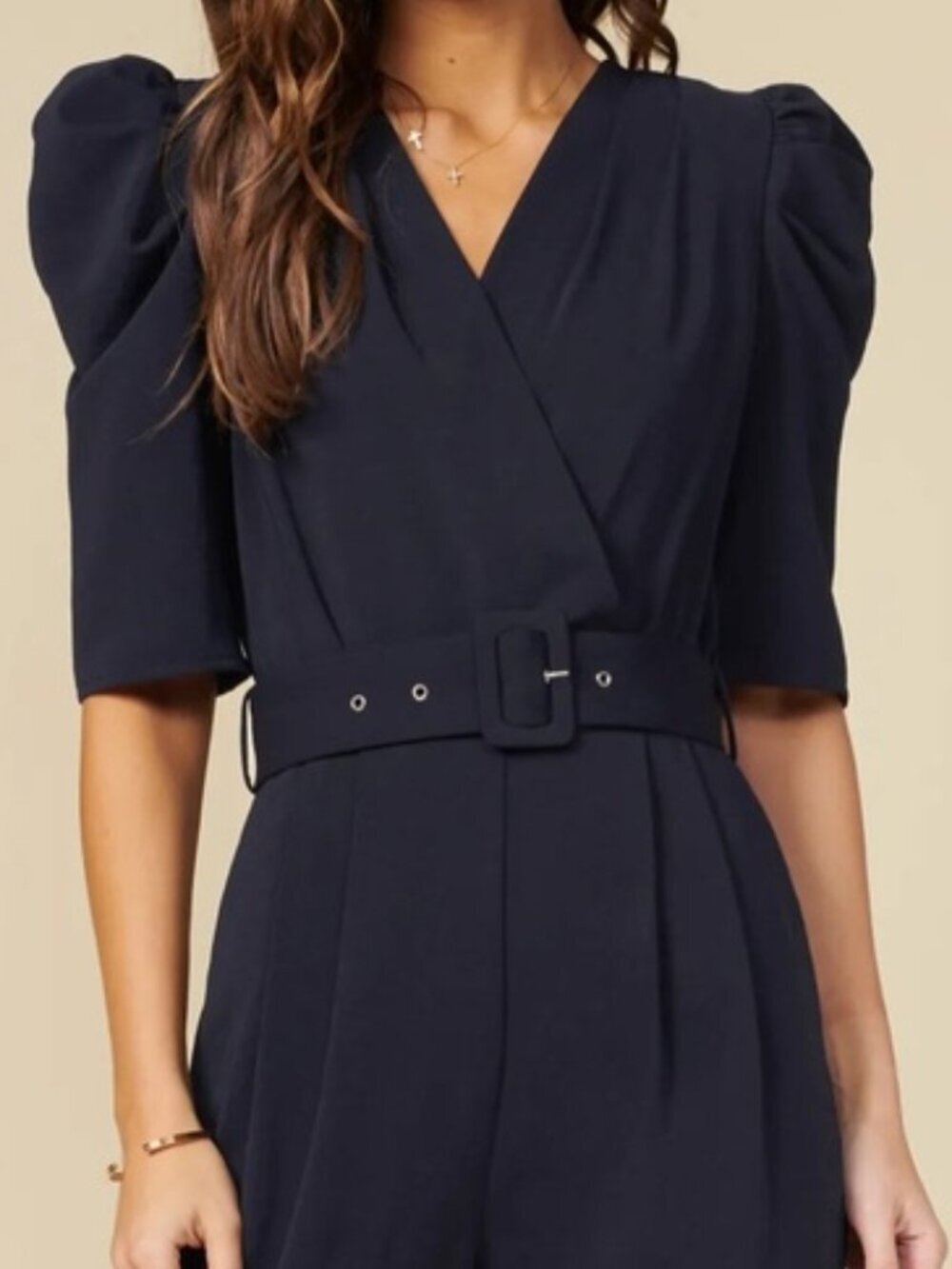 NWT ADELYN RAE -Yereli Jumpsuit , Puffed Sleeve and Belted Waist